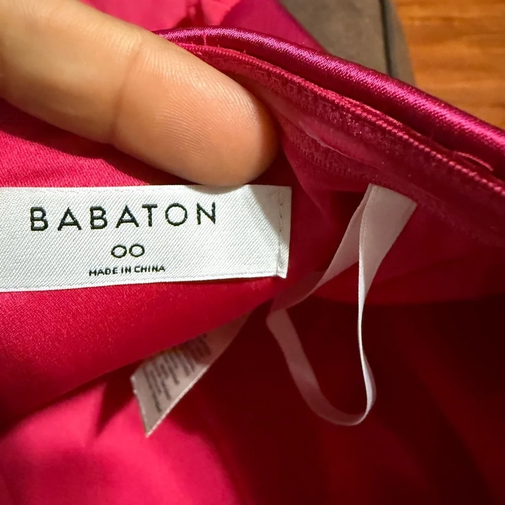 Babaton Fuchsia Strapless Satin One-Piece Bodysuit
